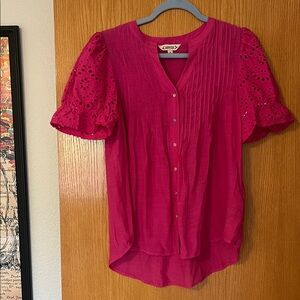 Nanette Lepore Fuchsia Eyelet Sleeve Blouse